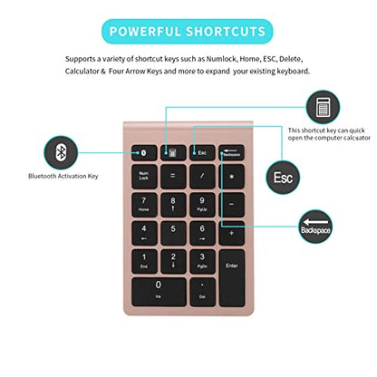 Gugxiom Bluetooth Number Pad,Bluetooth 5.0 Number Pad with Shortcut Keys,22 Keys Portable Financial Accounting Extensions 10 Keys for Laptop Desktop, PC, Pad,Notebook (Gold) - color: Rose Gold