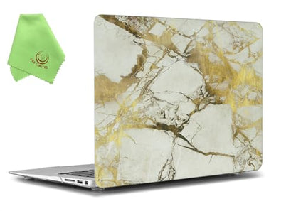 UESWILL Marble Pattern Smooth Hard Shell Case Cover Compatible with MacBook Air 11 inch (A1465/ A1370) + Microfibre Cleaning Cloth, (White/Gold) - color: Pattern-marble White/Gold, size: MacBook Air 11"