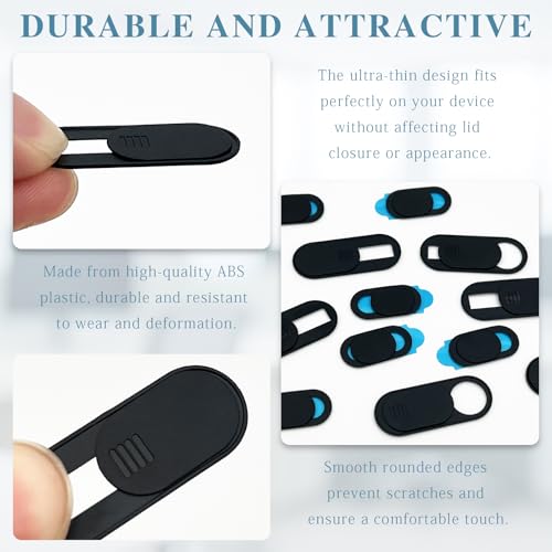 Laptop & Phone Camera Cover Slide (12-Pack) – Ultra-Thin Privacy Webcam Cover for Laptop, PC, Tablet, Smartphone & Desktop – Black