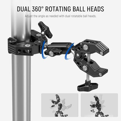 Neewer Double Super Clamp Camera Mount with Magic Arm, Cold Shoes for Desk Studio Light Stand Holder Photography Reflector, Flag, Cross Bars, Motorcycle, Umbrella, Pole Stick Shoot Accessories Tools | For Desk, Studio Light Stand Holder, Photography Refle
