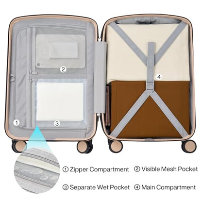 Hanke Hard Shell Luggage Sets 2 Pieces, 20" Carry On and 28" Checked | PC Hard Shell, 8 Spinner Wheels, TSA Lock, Wet Pocket, Space-Saving Nestable Storage, Family & Couple Travel - color: Cuba Sand, size: 20+28 Inch