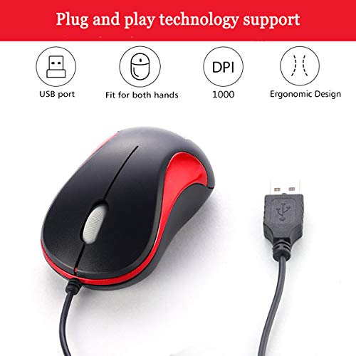 Wired Mouse,Mini Optical Computer Mouse with Ergonomic Design for Laptop, Chromebook, PC, Desktop, Mac, Notebook-Red by SOONGO - color: Red