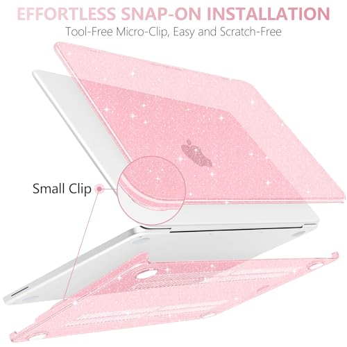 DONGKE Glitter Case for MacBook Neo 13 Inch 2026 (Model A3404 | A18 Pro Chip) | Clear Sparkly Hard Shell Cover with Screen Protector & Keyboard Cover & 2 USB-C Adapters - Bling Pink - color: Bling Pink