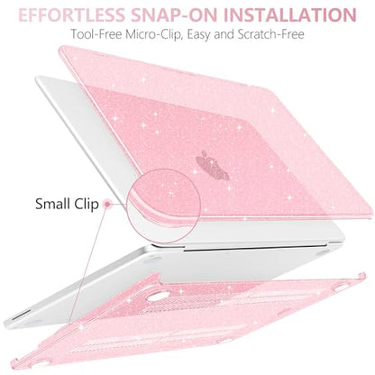 DONGKE Glitter Case for MacBook Neo 13 Inch 2026 (Model A3404 | A18 Pro Chip) | Clear Sparkly Hard Shell Cover with Screen Protector & Keyboard Cover & 2 USB-C Adapters - Bling Pink - color: Bling Pink