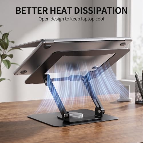 SOUNDANCE 360 Rotating Laptop Stand, Ergonomic Computer Riser for Desk, Adjustable Height Multi-Angle Metal Holder, Foldable Portable Notebook Elevating Base for Office & Home, Black - color: Black