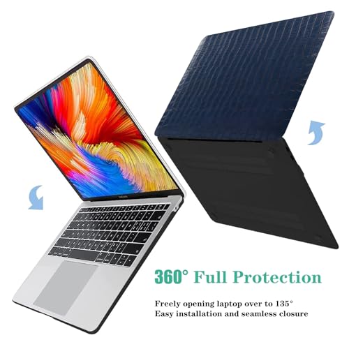 Crocodile Logo Cutout Case for MacBook Air 15 inch 2026-2023 M5 M4 M3 M2 | Model A3448 A3241 A3114 A2941, Crocodile Alligator Skin Luxury Texture Leather Hard Shell Mac Air 15 Case+Keyboard Cover,Blue - color: # Crocodile Skin Blue
