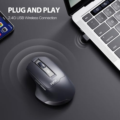 INPHIC Wireless Mouse Rechargeable, [Battery Level Visible], Silent Click USB 2.4G Cordless Mouse for Laptop PC Computer, 6 Buttons, 2400DPI 4 Adjustment Levels, Grey
