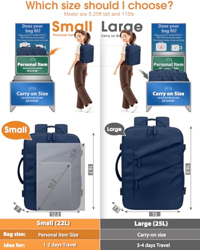 Capolo Travel Laptop Backpack Women Men Personal Item Weekender Travel Bag | 22L Flight Approved,Waterproof Overnight Bag,College Bookbag,Work,1-2 Day Travel,Fits 15.6" Laptop (Small,Navy Blue) - color: Navy Blue, size: Small