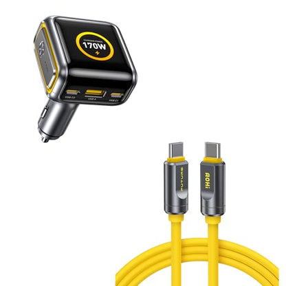 AOHI SUPERAUTO 170W Car Charger with Smart LED Display140W PD 3.1 USB C Fast Charging Car Adapter with USB4 2.0 Cable 6.6ft with 240W PD3.1 Fast Charging, 80Gbps Data Transfer, Dual 8K/Triple 4K Displ