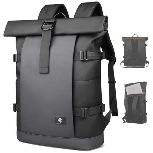 Rolltop Backpack for Men Women, Expandable Travel Laptop Backpack | 15.6 Inch Casual Daypack with Computer Compartment,19-28L Water-Resistant Business Backpack Bag for Commute Work College-Grey - color: Grey