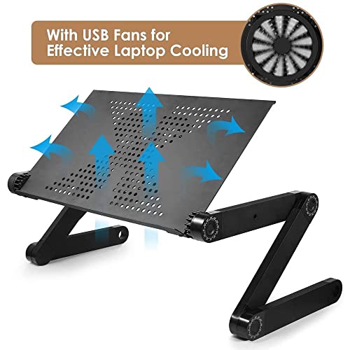 2020 New Laptop Table, Adjustable Laptop Stand with Large Cooling Fan & Mouse Pad, Foldable Book Stand Notebook Holder for Bed Couch Sofa Office