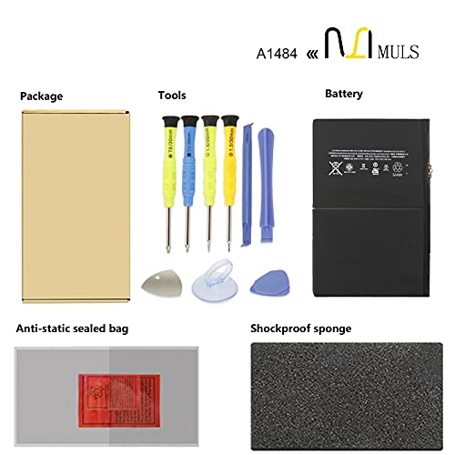 MULS A1484 A1474 Tablet Battery Replacement for iPad 5th 6th 7th 8th 9th | Generation A1822 A1823 A1893 A1954 A2197 A2198 A2270 A2428 A2429 A2430 A2602 A2603 A2604 A1474 A1475 for iPad 5/6/7/8/9/Air 1 - size: 10.04*5.83*0.98 in A1484