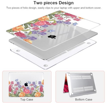 for MacBook Air 13 inch M1 Case 2021 2020 2019 2018 (Model M1 A2337 A2179 A1932) with Touch ID & Retina Display, Printed Pattern Hard Shell Case Keyboard Cover, Pink & Purple Flowers - color: Pink & Purple Flowers