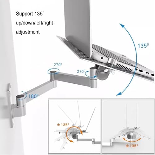 Foldable Laptop Wall Mount Bracket w/Adjustable Holder and Mouse Tray,Full Motion Articulating Design for Enhanced Heat Dissipation,8KG for Office