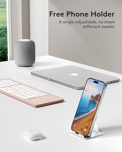 Samsers Foldable Bluetooth Keyboard with Touchpad, Ultra Slim Compact, Pink | Multi-touch Trackpad, Full Size, Phone Holder, USB-C Charging, 1 Device, for Android Windows iOS Mac OS, Mobile Productivity - color: Rose Gold, size: 1-Device