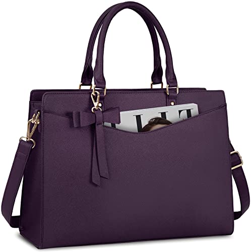 RAINSMORE Laptop Bag for Women 15.6 Inch PU Tote Bag Business Work Bag Waterproof Briefcase Computer Tote Lightweight Handbag Shoulder, Dark Purple - color: Dark Purple
