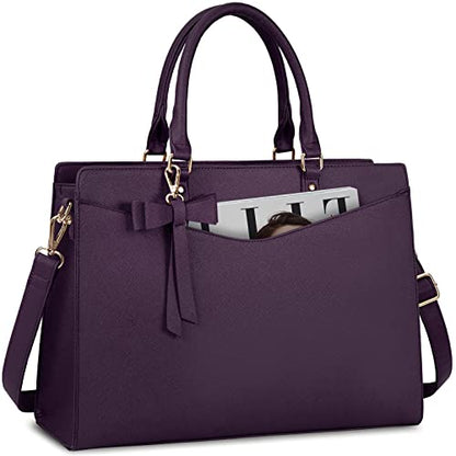 RAINSMORE Laptop Bag for Women 15.6 Inch PU Tote Bag Business Work Bag Waterproof Briefcase Computer Tote Lightweight Handbag Shoulder, Dark Purple - color: Dark Purple