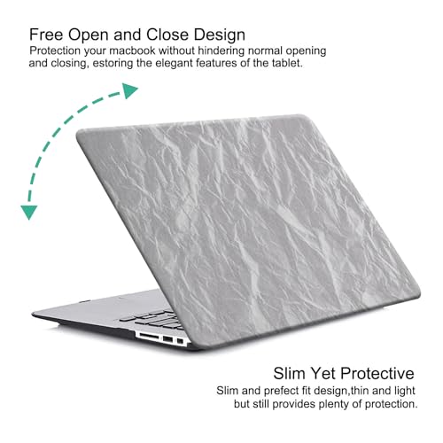 DTangLsm for MacBook Air 13 inch Case M1 2021-2018 A2337 A2179 A1932, Grey | Textured Leather MacBook Air 13.3 Case, Plastic Hard Shell Logo Cutout Cover for MacBook Air 13 Laptop Case+Keyboard Cover - color: A97-Wrinkle Grey