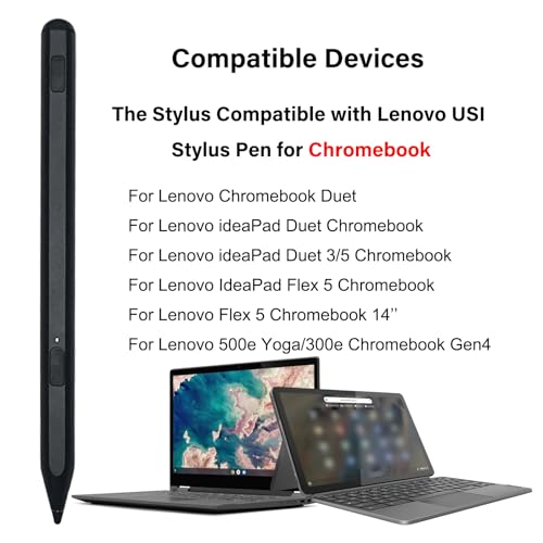 U1 Stylus Pen for Lenovo USI 2.0 Pen Compatible with Lenovo Chromebook Duet 3/5,U1 Pen for ideaPad Flex 5 Chromebook,4096 Pressure Sensitivity(Black)