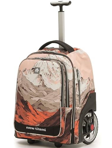 NEW TILAMI 20 Inch Rolling Backpack for School Stair-Climbing Big Wheel | Teen Boys Girls Carry-on Suitcase Large Organizer Compartment 15.6 Laptop Sleeve Adjustable Handle Roller Travel Bag College - color: Pcturesque Mountain