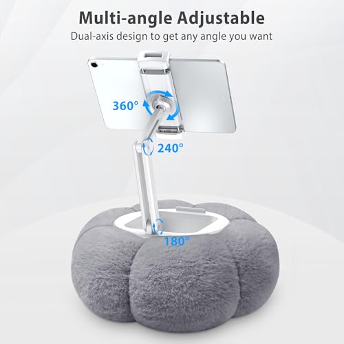 CreaDream Pumpkin Tablet Pillow Stand, Adjustable Pillow Stand for Lap Bed | Detachable Snack Bowl, Fits 4.7"-13" Kindle, Tablets, iPad, Soft Plush Fabric, for Reading and Relaxation on Bed, Couch, Grey - color: Grey