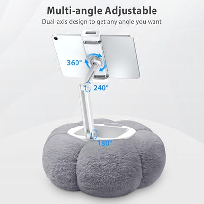 CreaDream Pumpkin Tablet Pillow Stand, Adjustable Pillow Stand for Lap Bed | Detachable Snack Bowl, Fits 4.7"-13" Kindle, Tablets, iPad, Soft Plush Fabric, for Reading and Relaxation on Bed, Couch, Grey - color: Grey