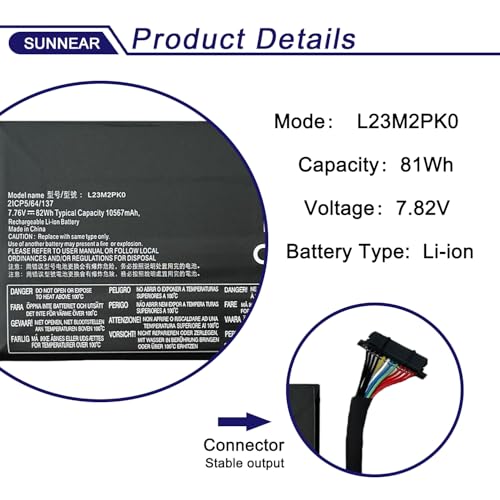 81Wh L23M2PK0 Laptop Battery for Lenovo Legion Go 8APU1 83E1 AMD Handheld | 7.82V 10360mAh Battery Replacement for Lenovo Legion; P/N:L23D2PK0 L23C2PK0 L23L2PK0 5B11M36298 SB11M36297 5B11M36299 - size: 6.14*2.55*1.0 inches L23M2PK0
