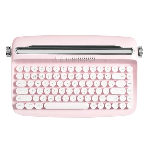 YUNZII ACTTO B303 Wireless Typewriter Keyboard, Bluetooth Connection, Cute Retro Aesthetic Design with Integrated Stand for Tablet, Phone, PC and Win/Mac/Android(B303, Baby Pink) - style: Baby Pink