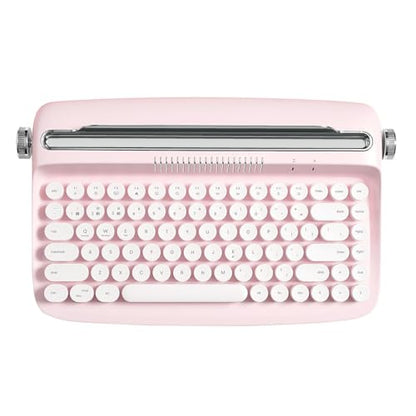 YUNZII ACTTO B303 Wireless Typewriter Keyboard, Bluetooth Connection, Cute Retro Aesthetic Design with Integrated Stand for Tablet, Phone, PC and Win/Mac/Android(B303, Baby Pink) - style: Baby Pink