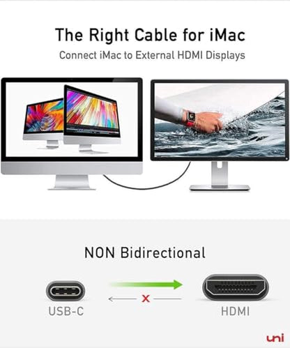 uni USB C to HDMI Cable 10ft 4K@60Hz for Galaxy S24,MacBook,Chromebook | Thunderbolt 3/4,Sturdy Aluminum, High-Speed, Samsung S8-S24, MacBook Pro/Air, iPad Pro/Air 4, iPhone 15 Pro/Max, Chromebook - size: 10FT