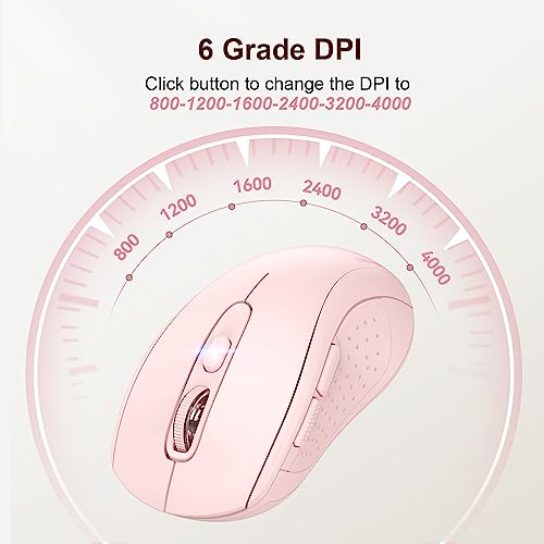 TECKNET 2-in-1 Bluetooth Mouse (BT 5.0/3.0+2.4Ghz), 6-Level 4000 DPI Pink | BT 5.0/3.0 & 2.4G wireless mouse with 4000 DPI, silent clicks, ergonomic design, and USB receiver for laptop and PC. - color: Pink