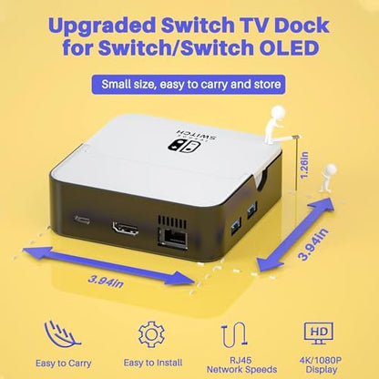 MVIIOE Upgraded Switch TV Dock for Nintendo Switch 1/Switch OLED | Switch Docking Station with LAN Ethernet, Support YouTube, 4K@60HZ 1080P HDMI 2.0 Port, 3 USB Ports & PD Fast Charging White - size: SWITCH 1