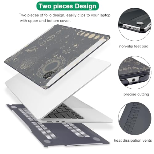 for 2022-2024 2025 2026 MacBook Air 13 inch Case M5 A3449 M4 A3240 M3 A3113 M2 A2681 Cover, Glitter Black Printed Pattern Plastic Hard Shell Case for Mac Air 13 M5 2026, Total Lunar Eclipse - color: Total Lunar Eclipse