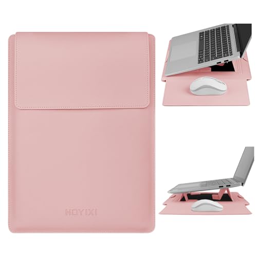 HoYiXi 13.3'' /13.6'' Laptop Sleeve Case PU Leather with Stand Compatible with MacBook Pro 14/MacBook Air 13(M1 M2)/ASUS Vivobook 14/Dell XPS 13/ASUS Matebook,13-14'' Laptop Bag,Pink - color: Pink, size: 13.3'' / 13-14 Inch Laptop