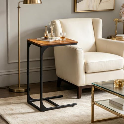 WLIVE C Shaped End Table, Small Couch Side Tables with Metal Frame that Slide Under, Sofa Table TV Tray for Living Room, Bedroom, Rustic Brown - color: Rustic Brown