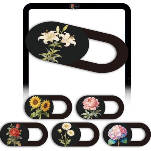 6Pcs 6 Styles Cute Camera Cover Slide Flowers 0.04 Inch Ultra Thin Computer Camera Cover for Mini PC Desktop Tablet Daisy Rose Sunflower Plastic Durable Privacy Protectors for Home Work Use - color: Flower-2