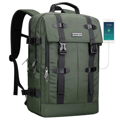 WITZMAN Travel Laptop Backpack for Men Fits 16 inch Laptop | Nylon Carry-on Airline Approved, USB Charging Port, 26L Capacity, For Vacation, Weekend, Overnight Trip, B716 Army Green - color: Army Green
