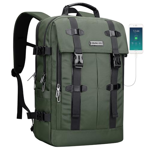 WITZMAN Travel Laptop Backpack for Men Fits 16 inch Laptop | Nylon Carry-on Airline Approved, USB Charging Port, 26L Capacity, For Vacation, Weekend, Overnight Trip, B716 Army Green - color: Army Green