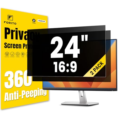 F FORITO 2-Pack 24 Inch 16:9 Privacy Screen Protector for Computer Monitor, Removable Eye Protection Anti Blue Light Anti Glare Computer Screen 360°Privacy Shield for All 24" Widescreen Monitors - size: for 24" (Diagonal) - 16:9 Aspect Ratio Monitors