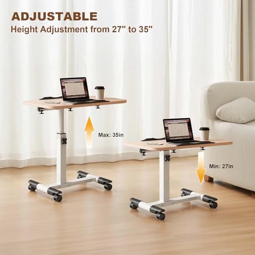 Adjustable Overbed Laptop Desk with Wheels, Tilting Rolling Laptop Stand for Bed and Couch, Mobile Standing Desk for Home Office, Height Adjustable Computer Table for Hospital