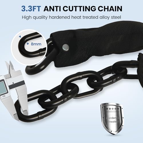 Bike Chain Lock with Alarm 130dB, Heavy Duty Anti Theft Motorcycle Lock | 8mm Hardened Steel Chain 3.3FT, Bike Locks Security with Mini U Lock, Bike Lock with Key for Scooter, Bicycle, Motorcycle