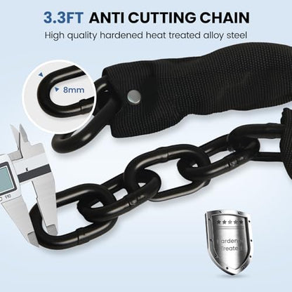 Bike Chain Lock with Alarm 130dB, Heavy Duty Anti Theft Motorcycle Lock | 8mm Hardened Steel Chain 3.3FT, Bike Locks Security with Mini U Lock, Bike Lock with Key for Scooter, Bicycle, Motorcycle