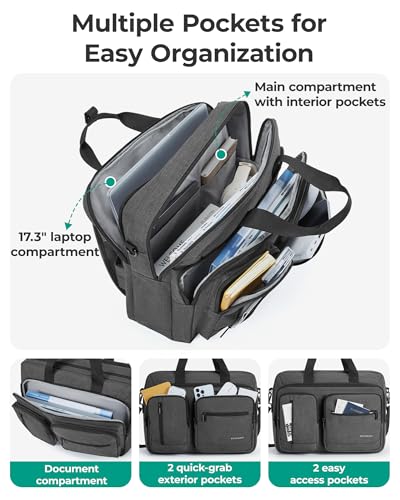 BAGSMART 3 In 1 Laptop Bag for Men, Computer Briefcase 17.3 Inch Laptop Water-Repellent Shoulder Bag, Computer Bag Business Travel Office, Black - color: Black
