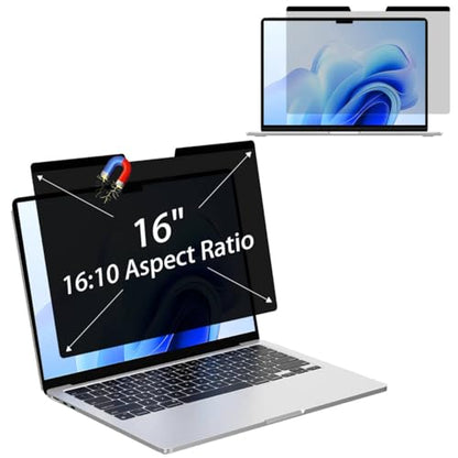 Magnetic Privacy Screen Protector for 16 Inch 16:10 Aspect Ratio Screen Anti-Spy, Anti-Glare, Anti-Blue Light Protection, Enhanced Screen Clarity & Scratch Guard - size: 16 inch