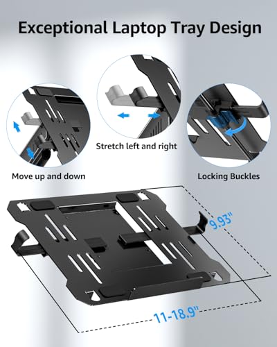 MOUNTUP Laptop Wall Mount, Adjustable Laptop Mount for Max 17" Notebook or Max 32" Monitor, Wall Mount Laptop Holder Holds 4.4-22lbs, 2-in-1 Laptop Arm with Ventilated Tray - size: Single, style: Wall mount