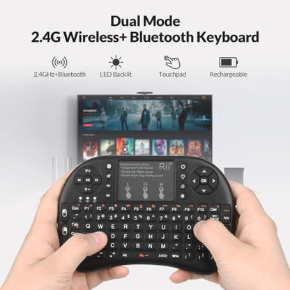 Rii 2.4GHz Mini Wireless Keyboard with Touchpad＆QWERTY Keyboard, Backlit Portable with Remote Control for Laptop/PC/Tablets/Windows/Mac/TV/Xbox/PS3/Raspberry Pi .(Black)