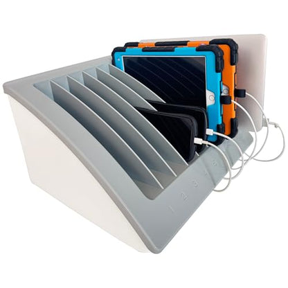 8-Device Laptop & Tablet Charging Station for Classroom, Office & Library, Chromebook & iPad Charging Rack with Surge Protection, Cable Management & Numbered Slots, Fits Devices Up to 15.6" - color: Gray with 8-Device Charging Station