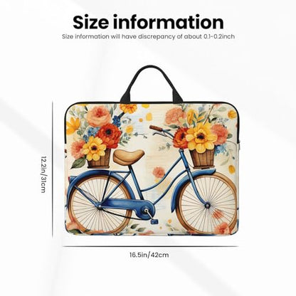 14 inch Laptop Sleeve with Handle Shockproof Laptop Bag Waterproof Computer Cover Bag Flower Bicycle Briefcase