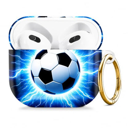 Compatible with AirPod 4 Case 2024, Cute Hard Plastic Protective Cover for Airpod 4th Generation Women, Shockproof Shell Skin with Gold Ring Keychain,Soccer Ball Lightning Energy - color: Soccer Ball Lightning Energy