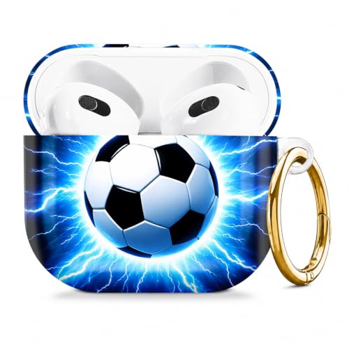 Compatible with AirPod 4 Case 2024, Cute Hard Plastic Protective Cover for Airpod 4th Generation Women, Shockproof Shell Skin with Gold Ring Keychain,Soccer Ball Lightning Energy - color: Soccer Ball Lightning Energy